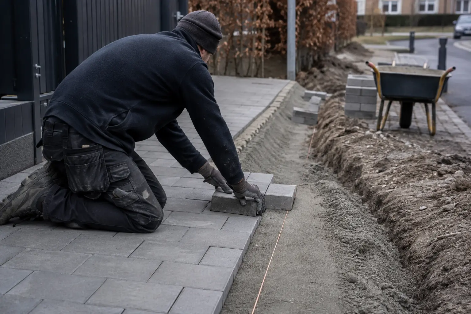 Reetablering af grå flisebelægning efter gravearbejde